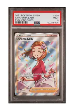 PSA 9 2021 POKEMON SWORD & SHIELD EVOLVING SKIES #199 FA/AROMA LADY Full Art - Image 1