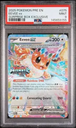 Mint Eevee ex #75 Stamped - 2025 Pokemon Prismatic Evolutions Surprise Box PSA 9 - Image 1