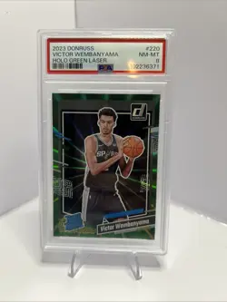 2023 Donruss Victor Wembanyama Holo Green Laser Rated Rookie Card, PSA Graded 8 - Image 1