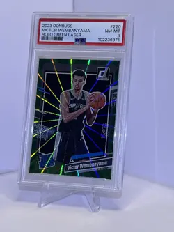 2023 Donruss Victor Wembanyama Holo Green Laser Rated Rookie Card, PSA Graded 8 - Image 2