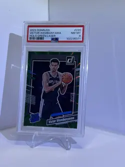 2023 Donruss Victor Wembanyama Holo Green Laser Rated Rookie Card, PSA Graded 8 - Image 3