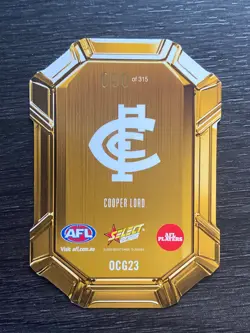 2026 AFL Select Footy Stars Hobby Octane Gold Cooper Lord 90/315 Carlton - Image 2