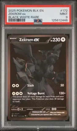 2025 Pokemon Black Bolt BLK 172/086 Zekrom ex Black White Rare PSA 9 - Image 2