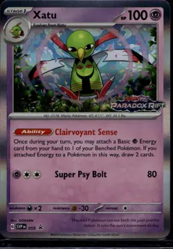 Pokemon TCG Xatu 059 Scarlet & Violet Prerelease Staff Promo NM - Image 1