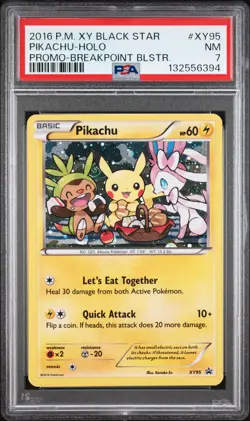 🌀 Pokemon 2016 Pikachu XY95 Holo Swirl XY Black Star Promo Breakpoint PSA 7 🌀 - Image 1