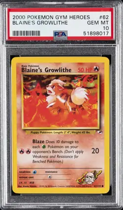 2000 POKEMON GYM HEROES #62 BLAINE'S GROWLITHE PSA 10 - Image 1