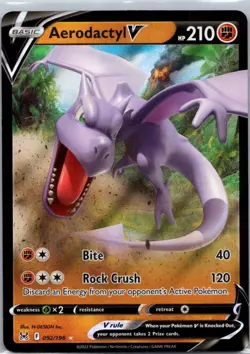 Pokemon TCG Aerodactyl V 092/196 Lost Origin Holo NM - Image 1