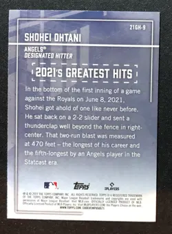 2022 Topps Shohei Ohtani Angels 2021's Greatest Hits Foil Card #21GH-9 - Image 2