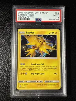 2019 Pokemon Sun & Moon Hidden Fates #24 Zapdos Holo PSA 9 Mint - Image 1