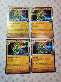 Pokemon TCG Destined Rivals Team Rocket's Tyranitar Holo Rare 096/182 x4 Playset - Image 1