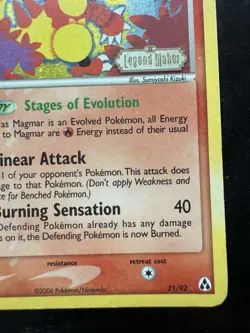 Pokemon Magmar 21/92 Legend Maker Reverse Holo Rare Stamped (MP) - Image 5