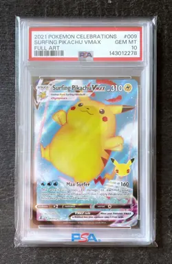 Pokemon PSA 10 GEM MT - SURFING PIKACHU VMAX - #009 - 2021 CELEBRATIONS - Image 1