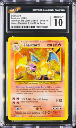 CGC 10 Charizard Holo 003/034 Classic Collection Pokemon Card PSA GEMT MINT 2023 - Image 1