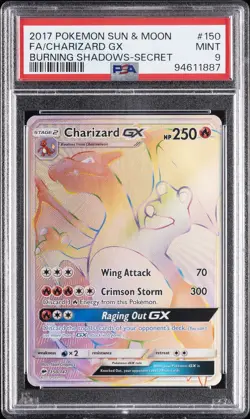 2017 POKEMON SUN & MOON BURNING SHADOWS SECRET #150 FULL ART/CHARIZARD GX PSA 9 - Image 1
