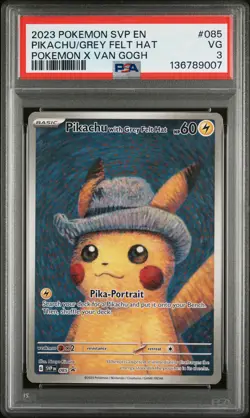 2023 POKEMON SVP EN-SV BLACK STAR PROMO #085 PIKACHU WITH GREY FELT HAT PSA 3 - Image 1