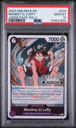 2023 One Piece EN Judge Pack Vol.2 #070 Monkey D. Luffy PSA 10 GEM MINT - Image 1