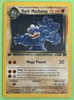 2000 Pokemon 1st edition Dark Machamp 10/82 Team Rocket Holo NEAR MINT NO PLAY - Image 1