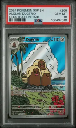 2024 POKEMON SSP EN-SURGING SPARKS ILLUSTRATION RARE #208 ALOLAN DUGTRIO PSA 10 - Image 1
