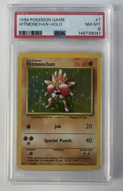 PSA 8 Hitmonchan Base Set Holo 7/102 WOTC Pokemon Card Slab NM-MT - Image 1