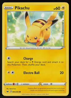 Pikachu 065/202 Pokemon Sword & Shield Common Near Mint - Image 1