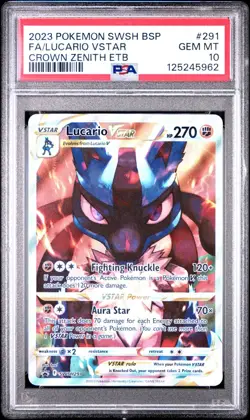 Pokemon Crown Zenith ETB Black Star Promo Full Art Lucario VStar SWSH291 PSA 10 - Image 1