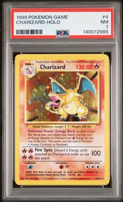 1999 POKEMON BASE SET UNLIMITED #4 CHARIZARD-HOLO PSA 7 - Image 1