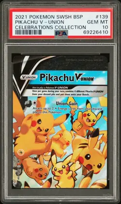 2021 POKEMON SWSH BLACK STAR PROMO CELEBRATIONS COLL #139 PIKACHU V-UNION PSA 10 - Image 1
