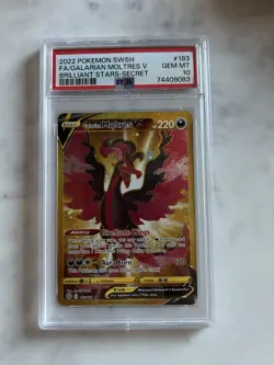 Pokemon Galarian Moltres V Secret Rare Holo 183/172 Brilliant Stars PSA 10 - Image 1