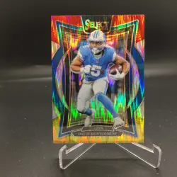David Montgomery 2024 Panini Select Red & Yellow Prizm Shock 45 Detroit Lions - Image 1