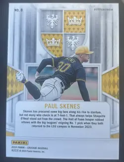Panini 2024 Crusade Paul Skenes #8 Pittsburgh Pirates Rookie Baseball Card - Image 2