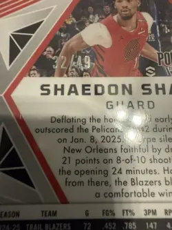 2024-25 Obsdn Shaedon Sharpe Pink Flood /49 Electric Etch Trail Blazers SP 🔥 - Image 3