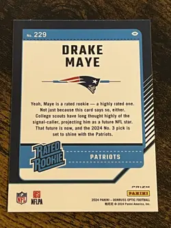 2024 Donruss Optic #229 Drake Maye Blue Hyper - Image 2