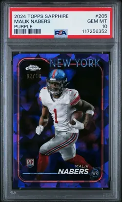2024 Topps Chrome Sapphire Malik Nabers Purple RC SSP #/10 PSA 10 Giants - Image 1