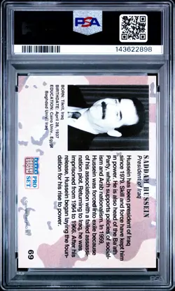 1991 Pro Set Desert Storm Saddam Hussein #69 RC PSA 9 - Image 2