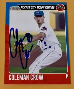 Coleman Crow SIGNED 2023 Rocket City Trash Pandas Card Milwaukee Brewers RC Auto - Image 1