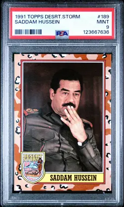 1991 TOPPS DESERT STORM #189 SADDAM HUSSEIN PSA 9 - Image 1