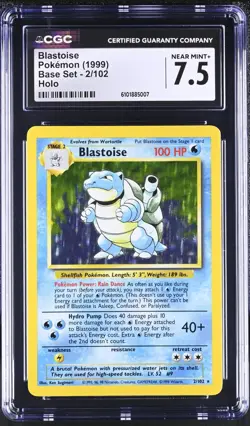 Pokemon Card Blastoise Base Set Rare Holo CGC 7.5 WOTC 1999 2/102 Rare TCG - Image 1