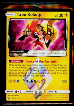 Pokemon TCG SM - Team Up Tapu Koko Prism Star Holo #51/181 Near Mint or Better - Image 1