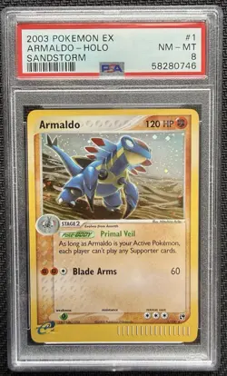 2003 POKEMON EX SANDSTORM #1 01/100 ARMALDO-HOLO SANDSTORM PSA 8 Case Wiggle - Image 1