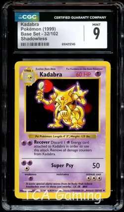 CGC 9 MINT Kadabra 32/102 SHADOWLESS Base Set Pokemon Card 145 - Image 1