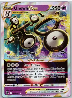 Unown VSTAR 066/195 Holo VSTAR Rare Silver Tempest Pokemon NM - Image 1