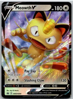 Meowth V SWSH004 Holo Promo Sword & Shield Promo Pokemon NM - Image 1
