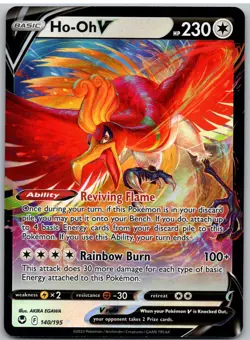 Ho-Oh V 140/195 Holo V Rare Silver Tempest Pokemon NM - Image 1