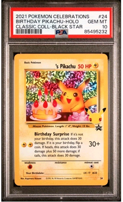 PSA 10 POKEMON CELEBRATIONS 2021 CLASSIC #24 BIRTHDAY PIKACHU HOLO Black Star - Image 1