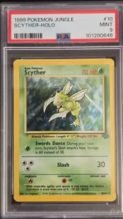 [PSA 9] Mint Pokemon 1999 Unlimited Holo Scyther Jungle #10 Rare - Image 1