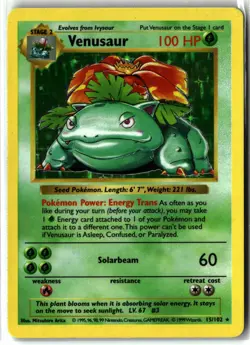 Venusaur ⭐ 15/102 Holo Rare Base Set Shadowless 1999 Pokemon LP/MP - Image 1