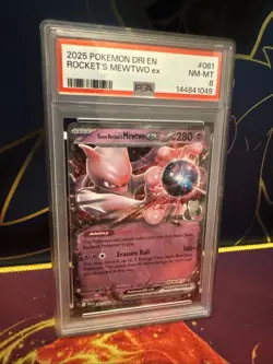 2025 Pokemon Destined Rivals Rocket's Mewtwo Ex #081 PSA 8 - Image 2