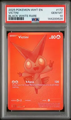 2025 POKEMON WHT EN-WHITE FLARE BLACK WHITE RARE #172 VICTINI PSA 10 - Image 1
