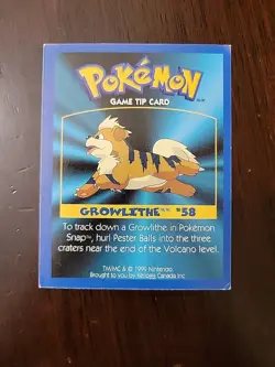 MP! Pokemon Nintendo Kelloggs Tip Card 1999 Growlithe #58 - Image 1