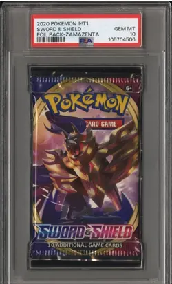 PSA 10 Gem Mint Pokemon Sword & Shield Base Sealed Foil Booster Pack Zamazenta - Image 1